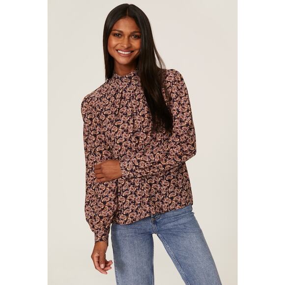 Vanessa Bruno Paolo Paisley Print Long Sleeve Mock Neck Silk Blend Top Size 8 - Picture 1 of 13